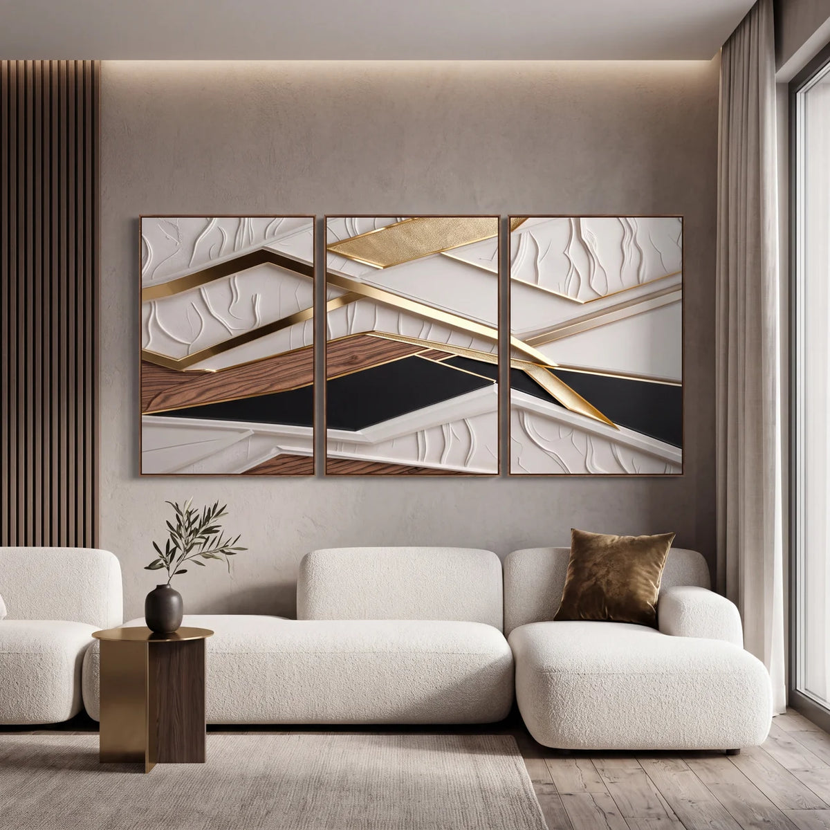 Quadro Decorativo Arquitetura Dourada - Trio
