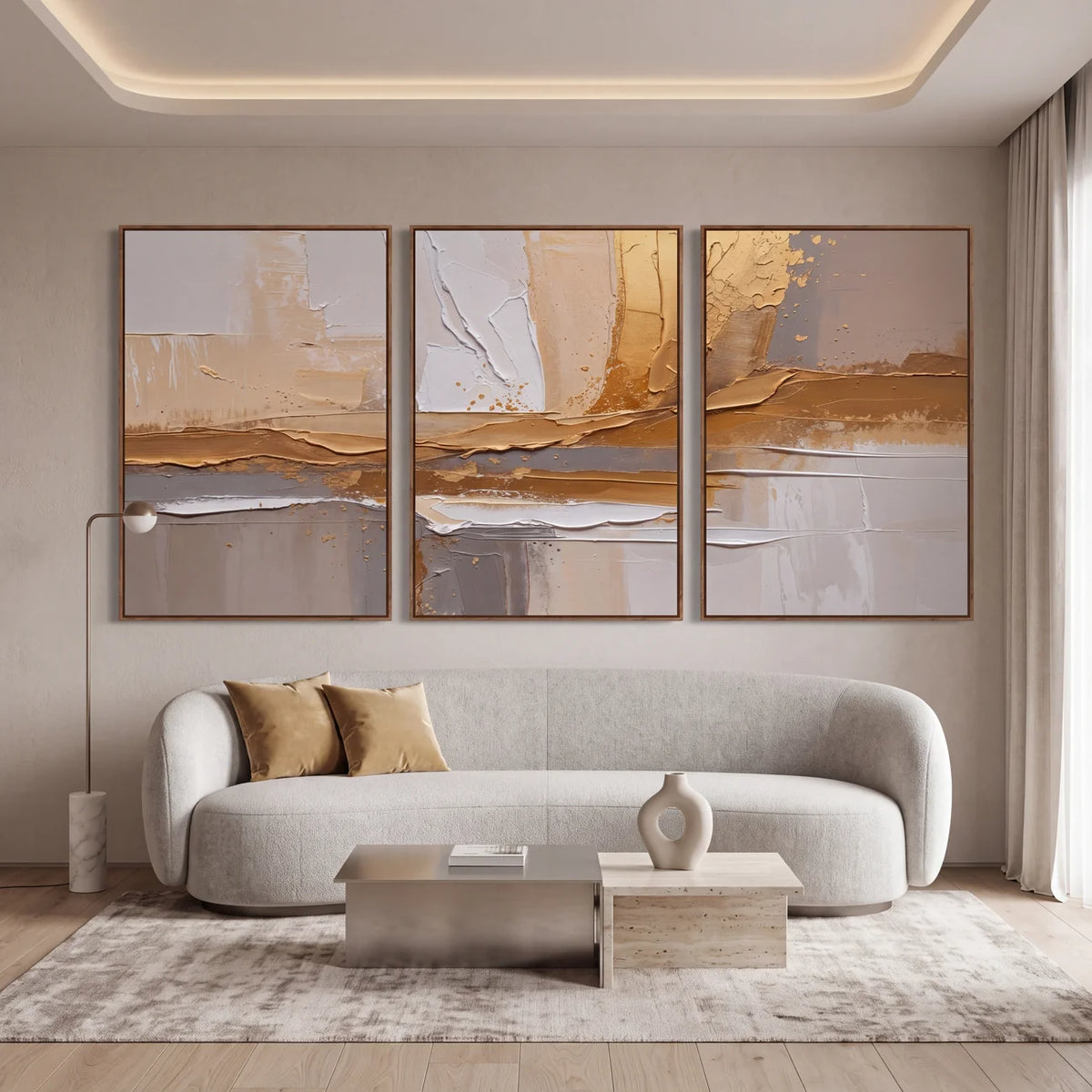 Quadro Decorativo Equilíbrio Champagne - Trio