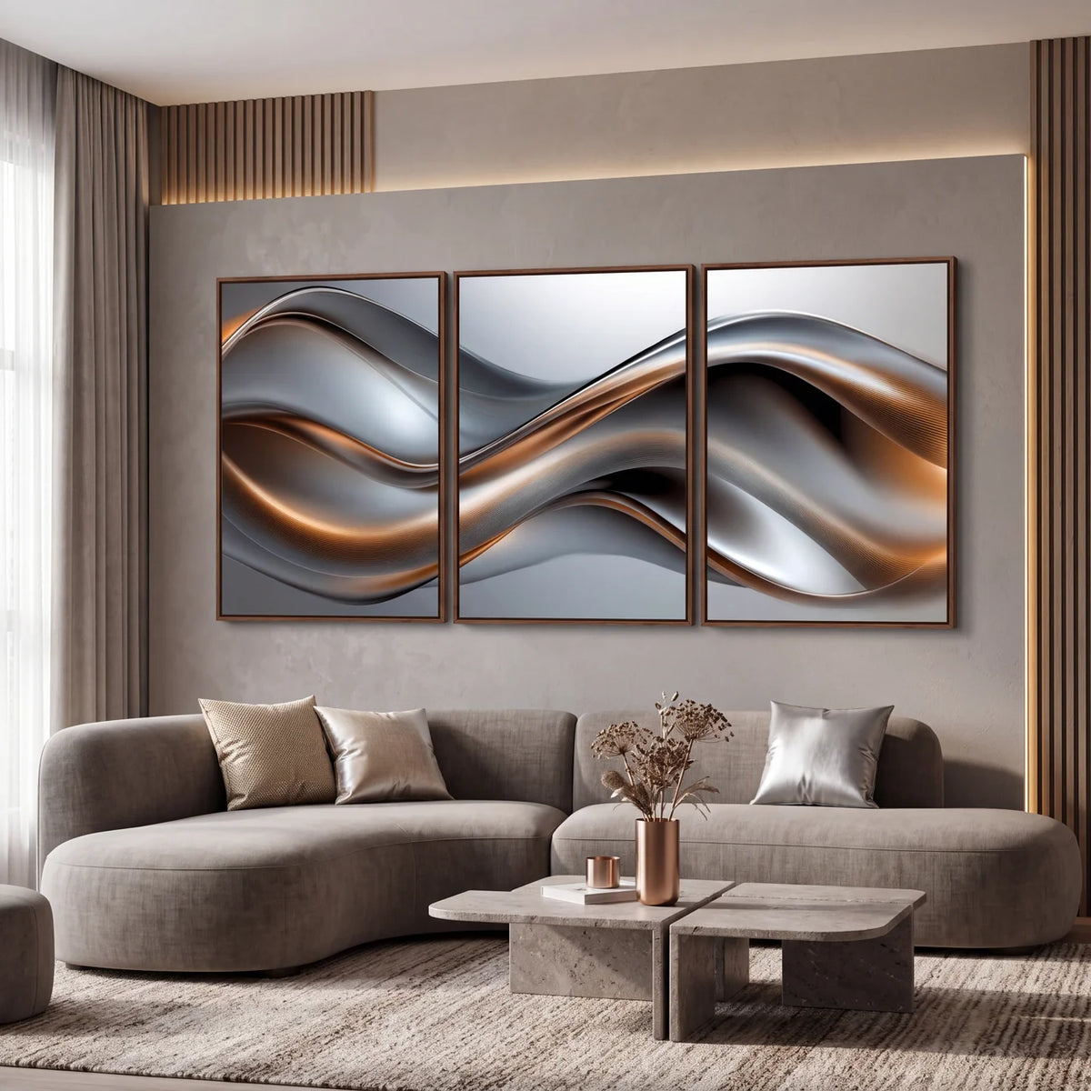 Quadro Decorativo Seda Metálica - Trio