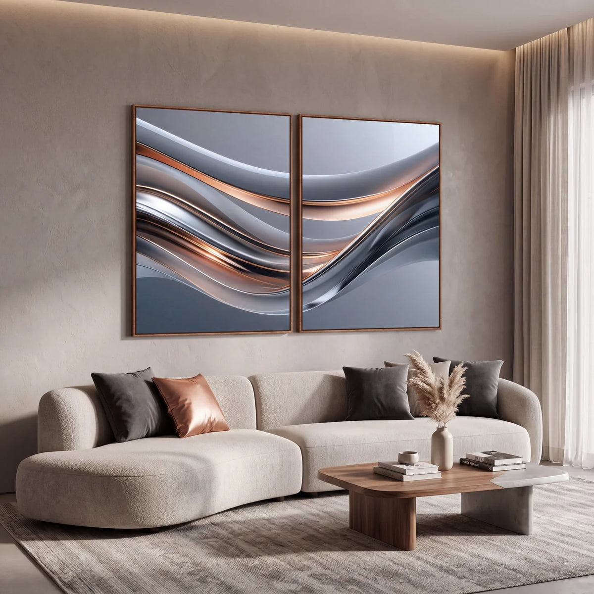 Quadro Decorativo Curvas de Titânio - Dupla
