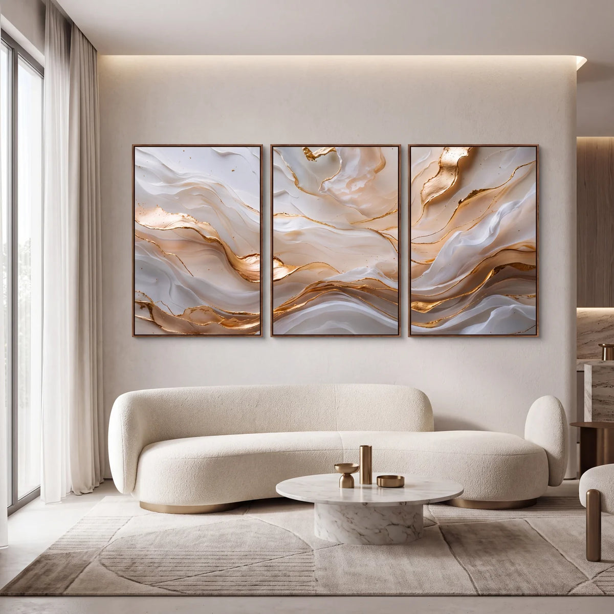 Quadro Decorativo Mármore Dourado - Trio