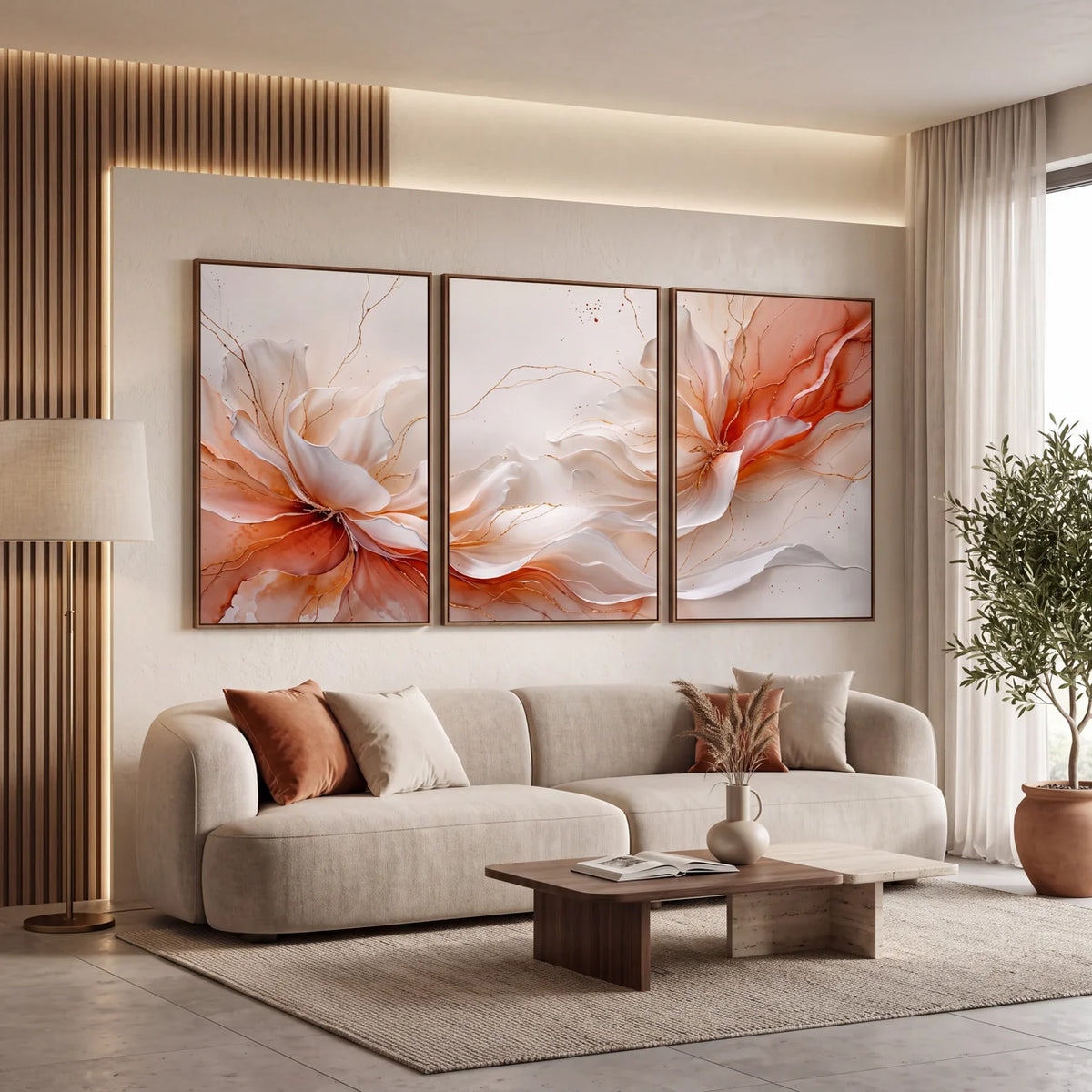 Quadro Decorativo Pétala Coral - Trio