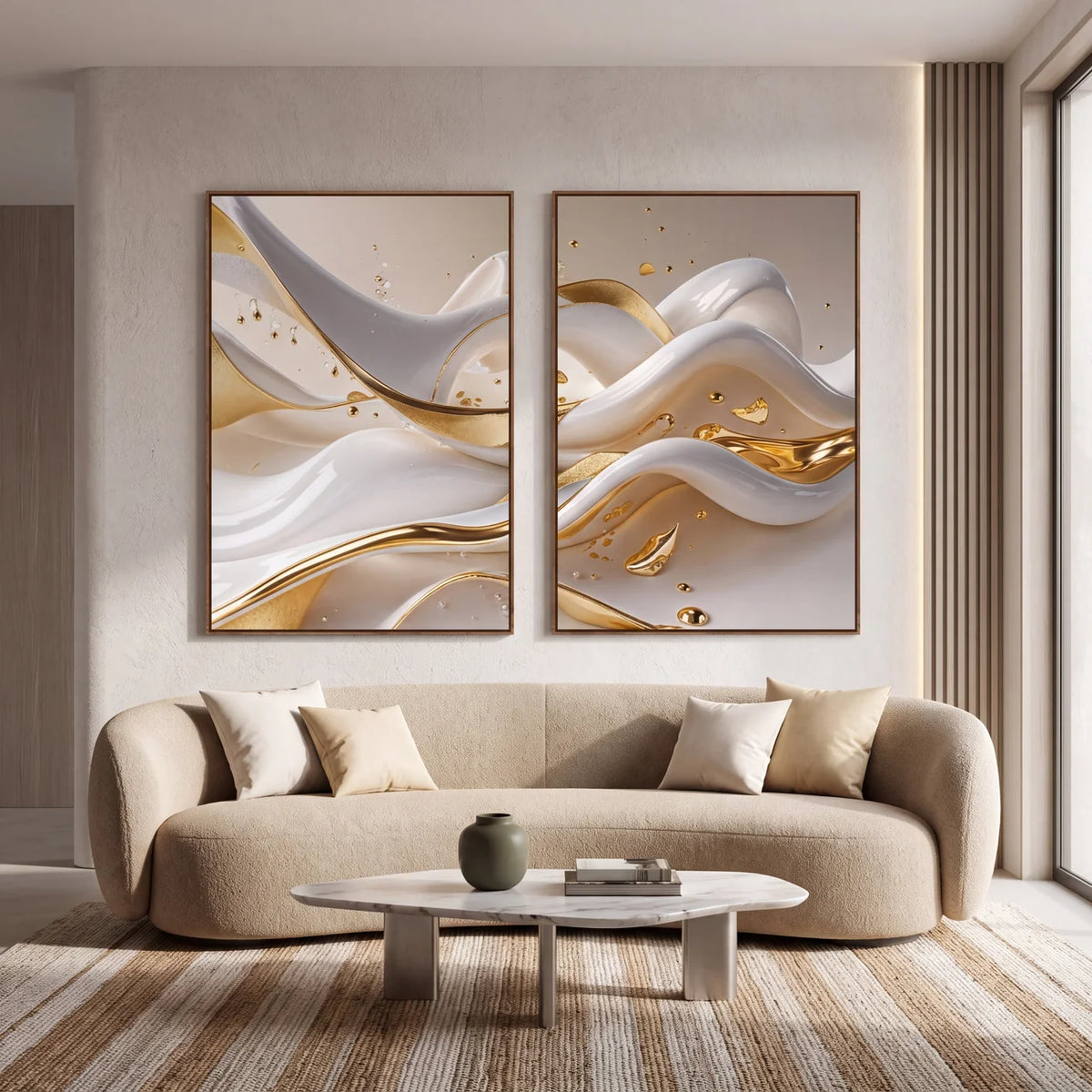 Quadro Decorativo Ondas de Marfim - Dupla