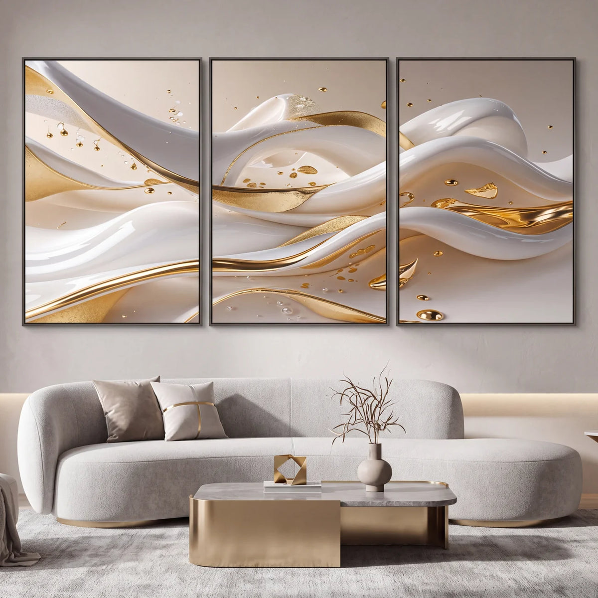 Quadro Decorativo Ondas de Marfim - Trio