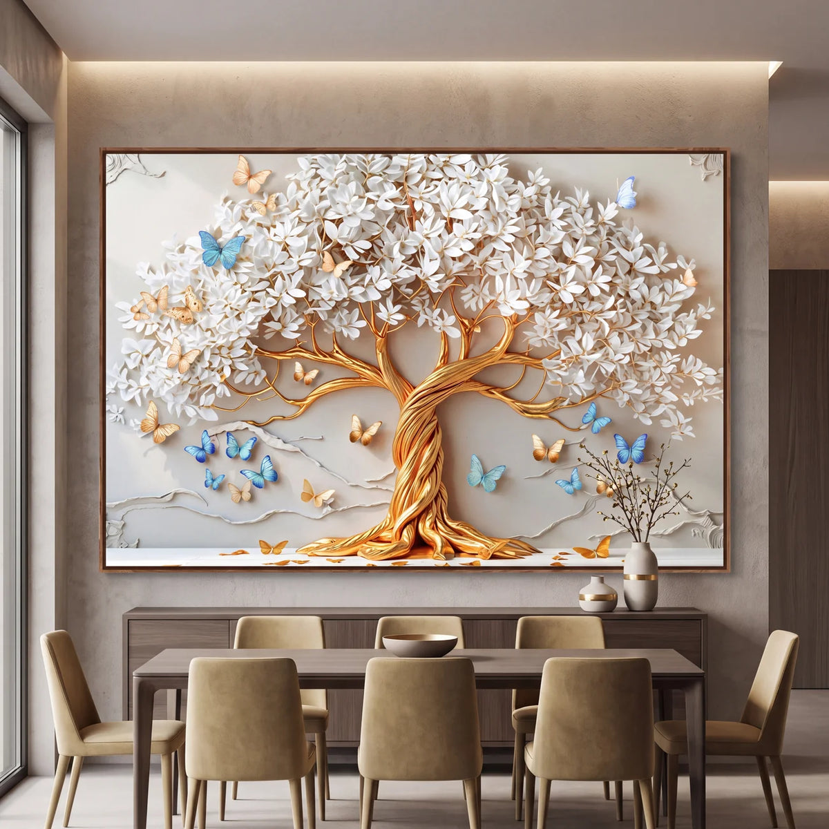 Quadro Decorativo Árvore da Vida Borboletas Azuis