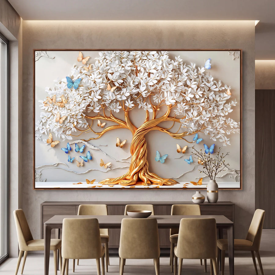 Quadro Decorativo Árvore da Vida Borboletas Azuis