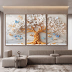 Quadro Decorativo Árvore da Vida Borboletas Azuis