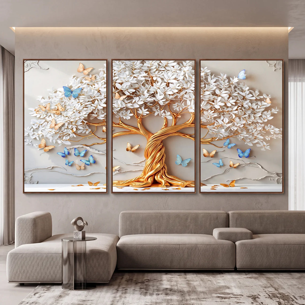 Quadro Decorativo Árvore da Vida Borboletas Azuis