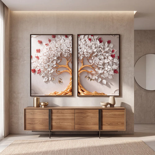 Quadro Decorativo Árvore da Vida Flores de Rubi