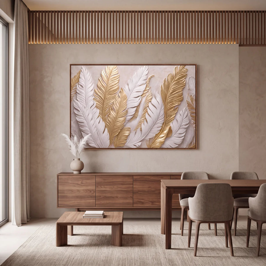 Quadro Decorativo Folhas de Bananeira Douradas