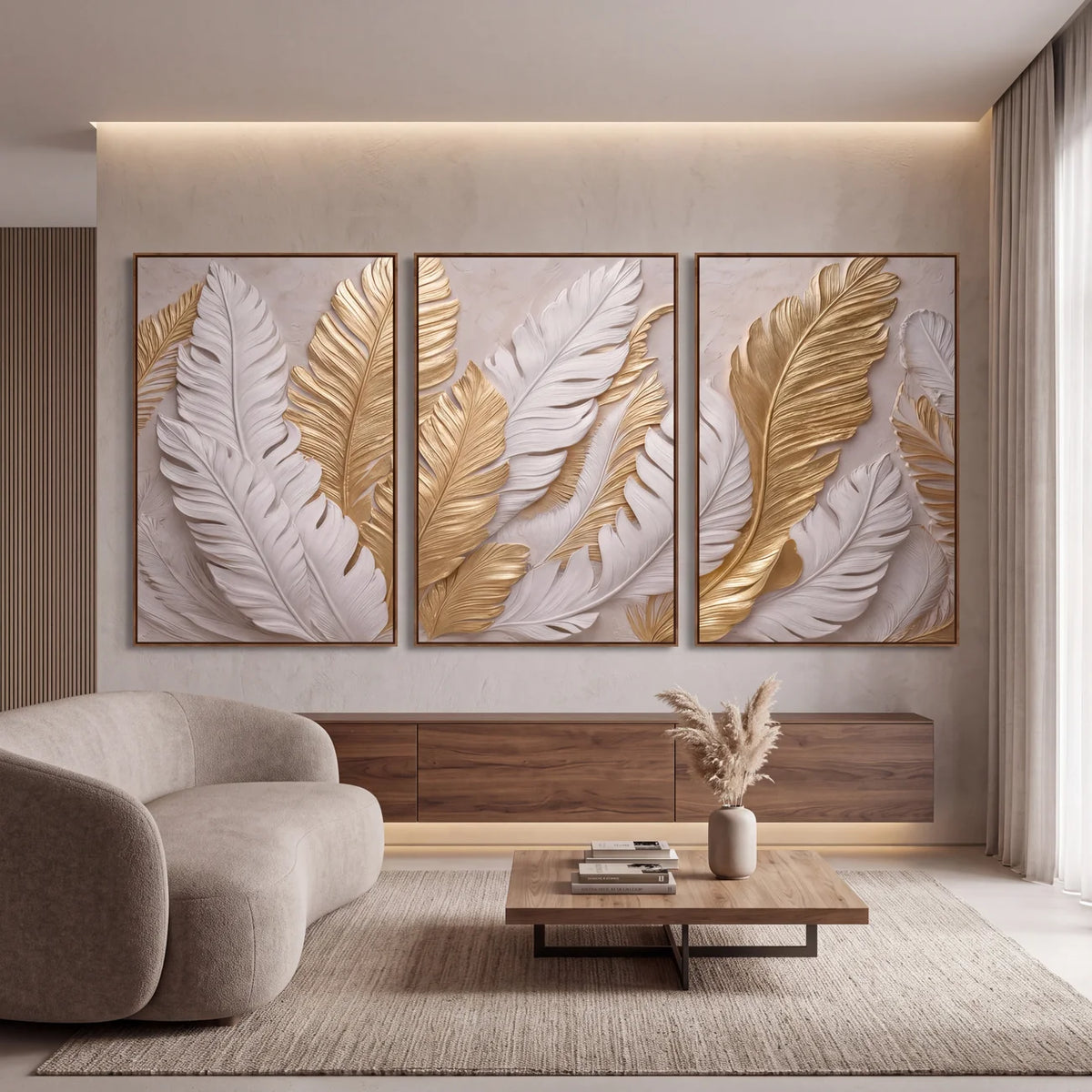 Quadro Decorativo Folhas de Bananeira Douradas