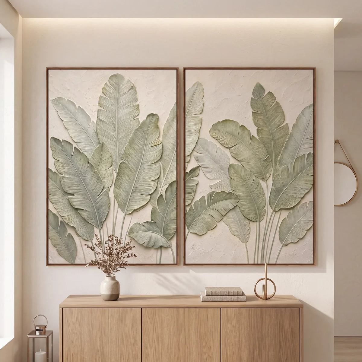 Quadro Decorativo Folhas de Bananeira Oliva
