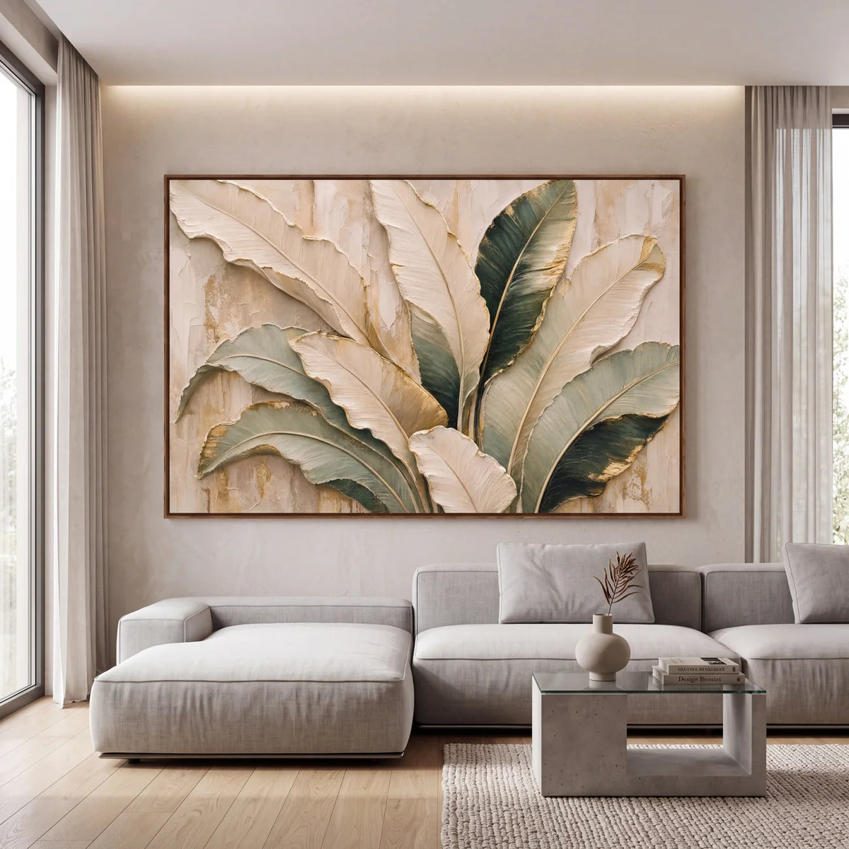 Quadro Decorativo Folhas de Bananeira Marfim
