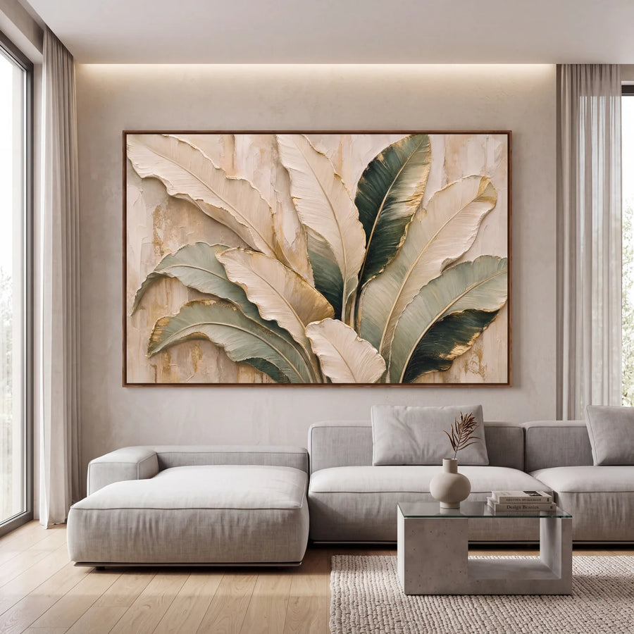 Quadro Decorativo Folhas de Bananeira Marfim