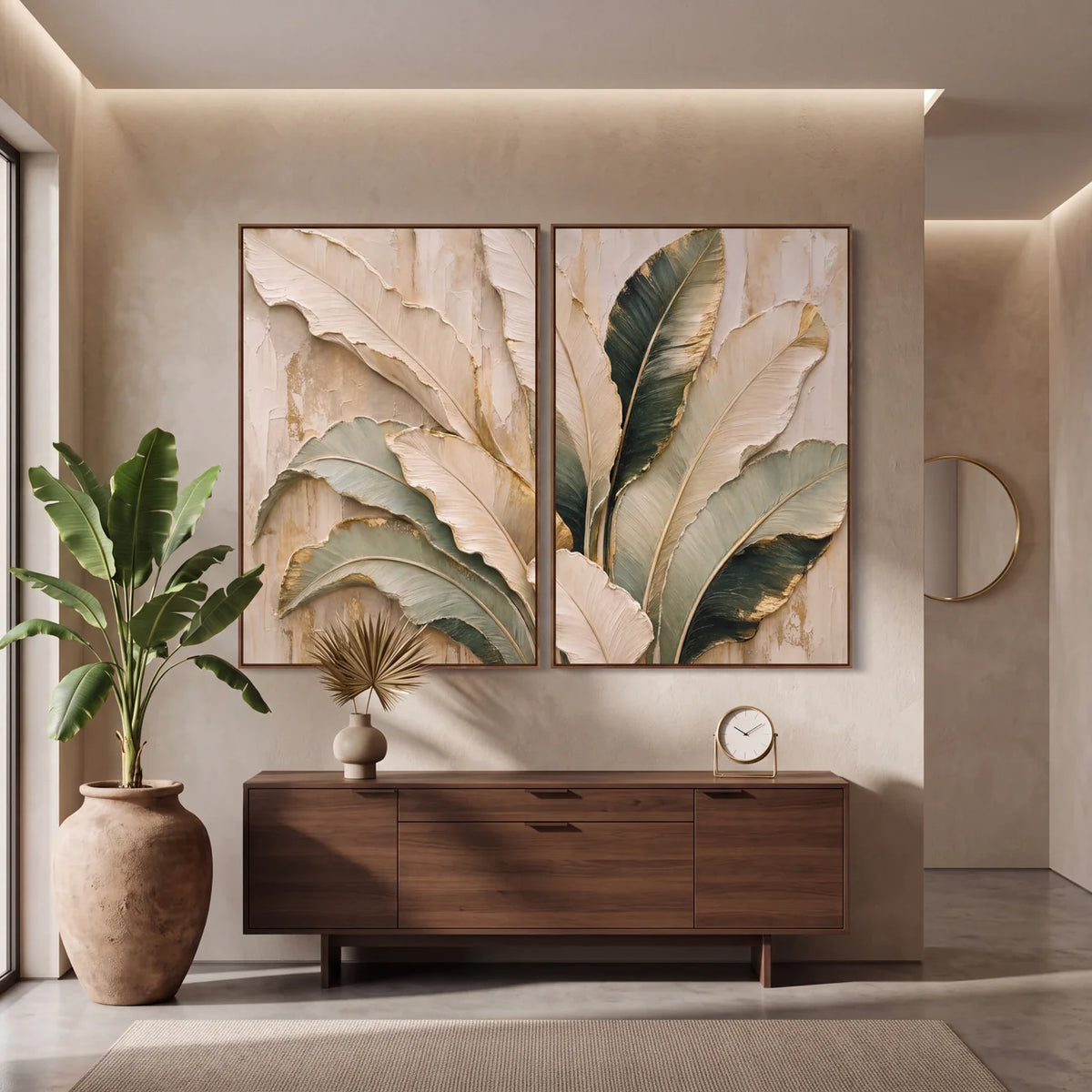 Quadro Decorativo Folhas de Bananeira Marfim