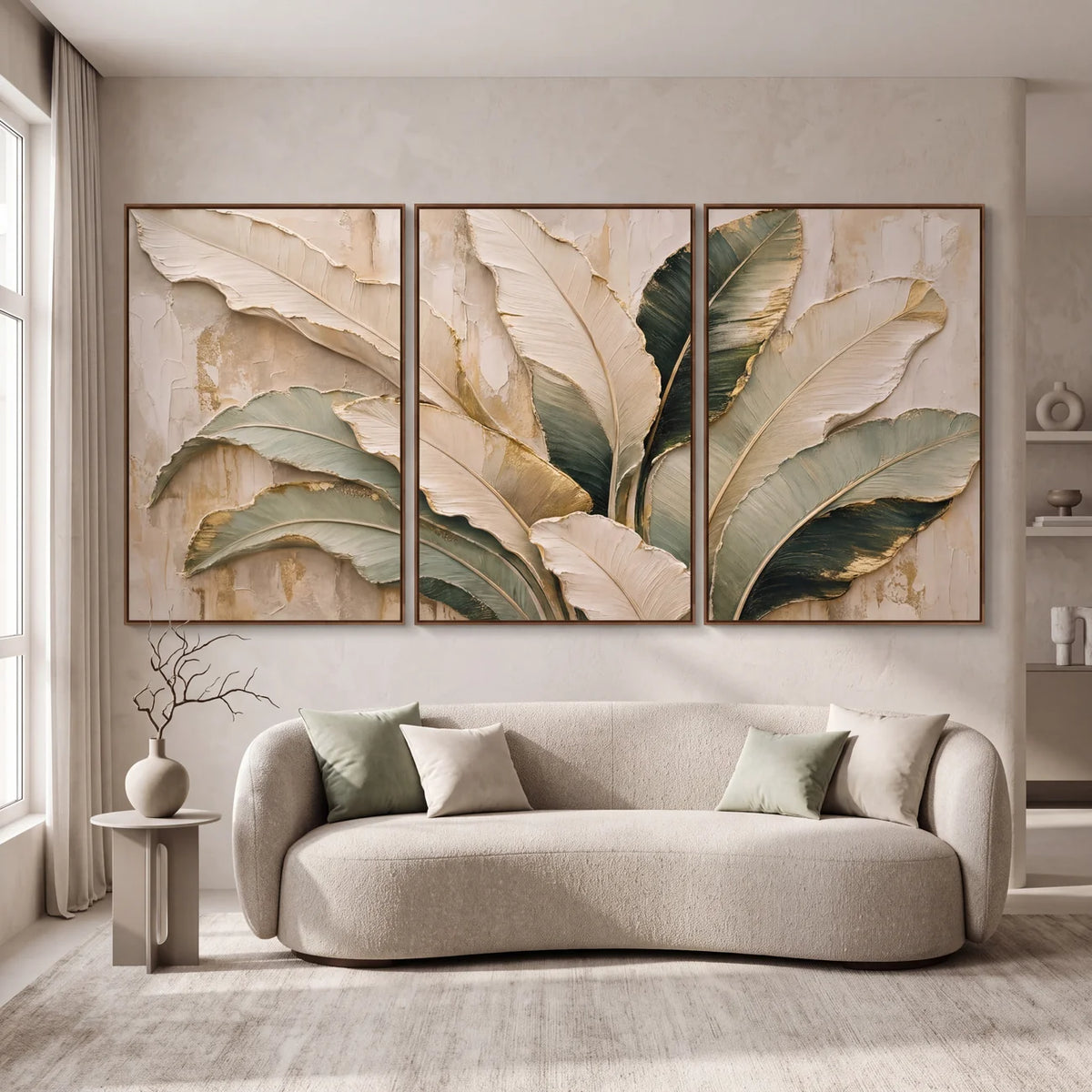 Quadro Decorativo Folhas de Bananeira Marfim