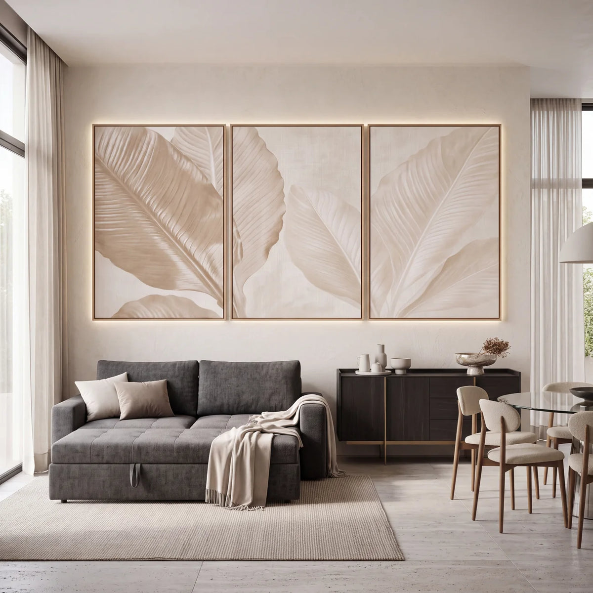 Quadro Decorativo Folhas de Bananeira Linho