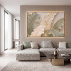 Quadro Decorativo Folhas de Bananeira Sálvia e Ouro
