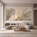 Quadro Decorativo Folhas de Bananeira Sálvia e Ouro