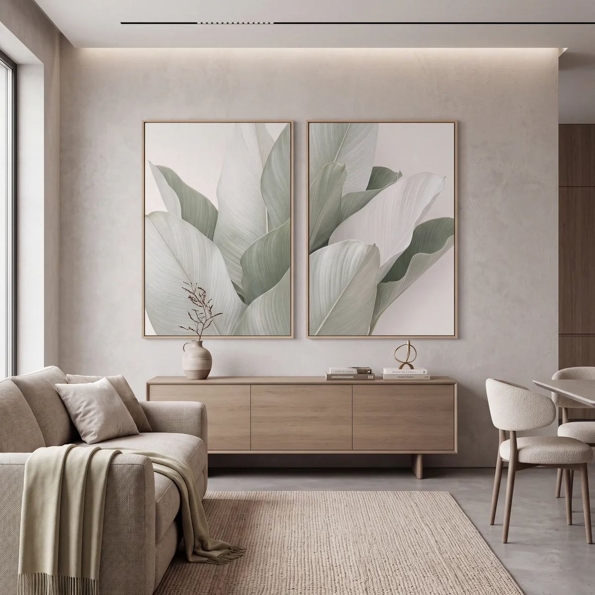 Quadro Decorativo Folhas de Bananeira Névoa Verde