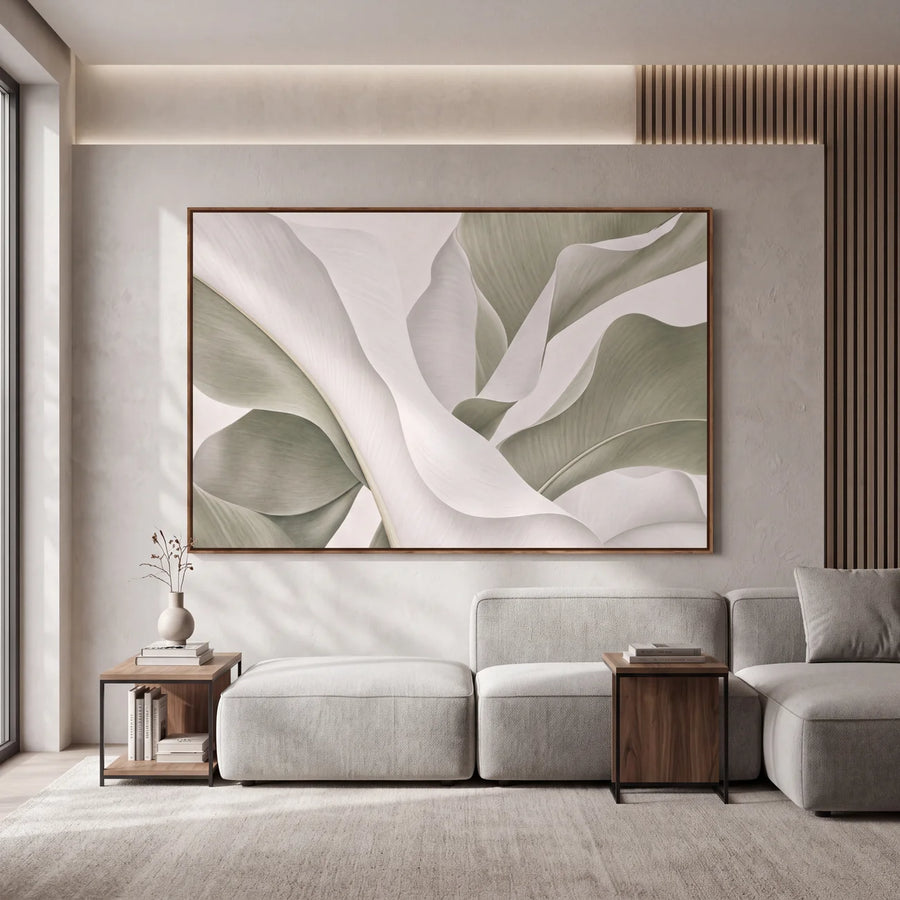 Quadro Decorativo Folhas de Bananeira Sálvia e Marfim