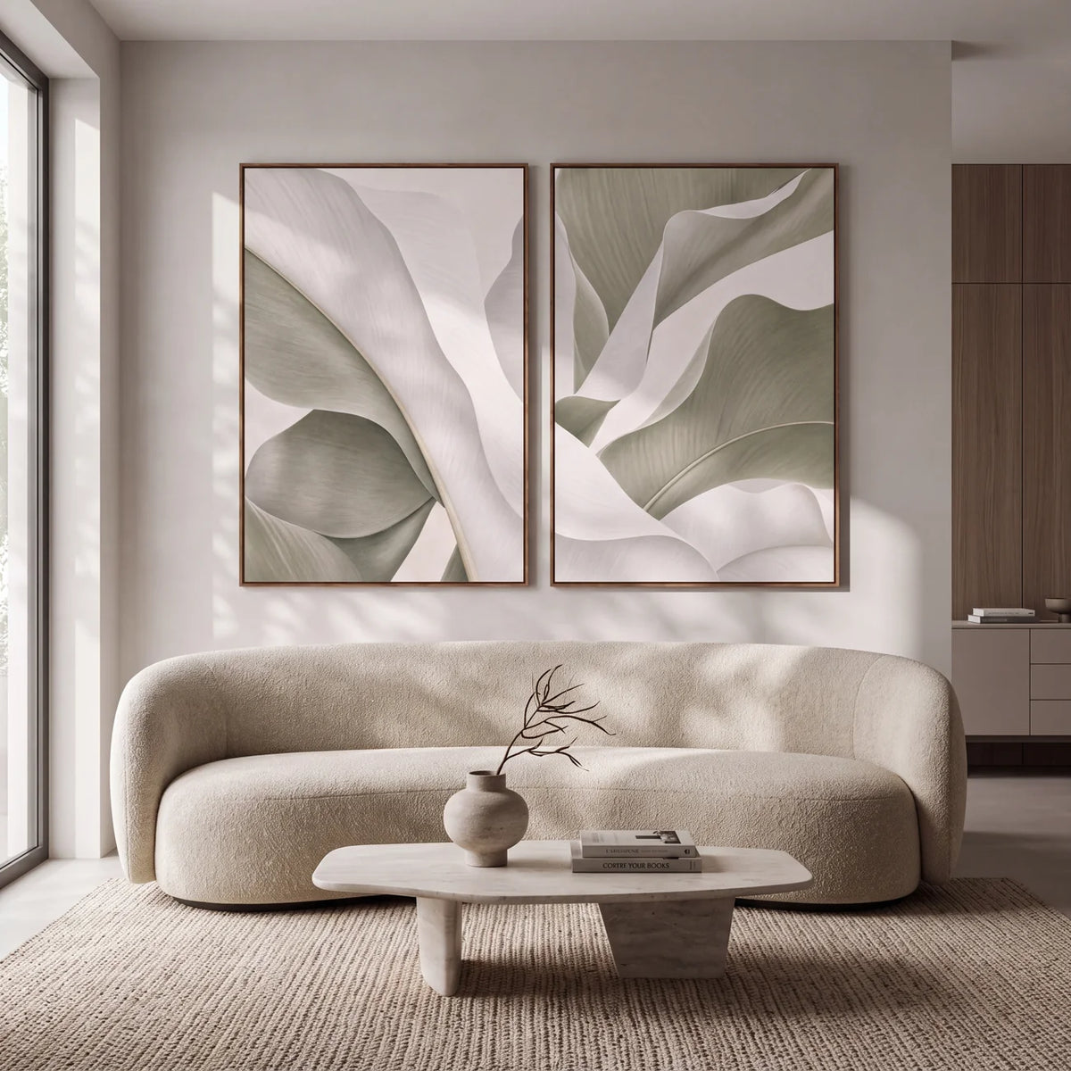 Quadro Decorativo Folhas de Bananeira Sálvia e Marfim