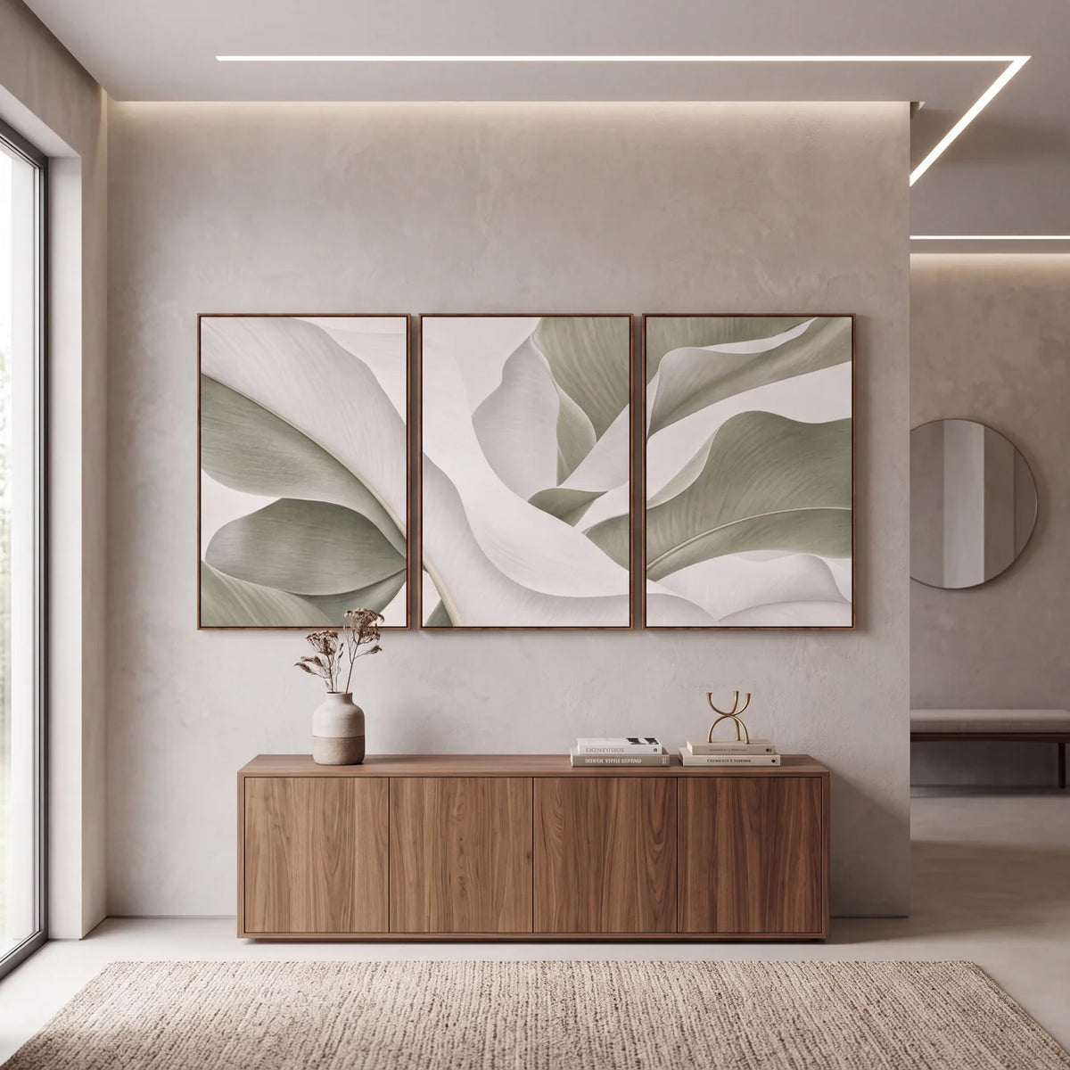 Quadro Decorativo Folhas de Bananeira Sálvia e Marfim