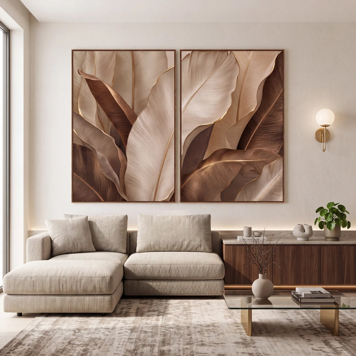 Quadro Decorativo Folhas de Bananeira Caramelo