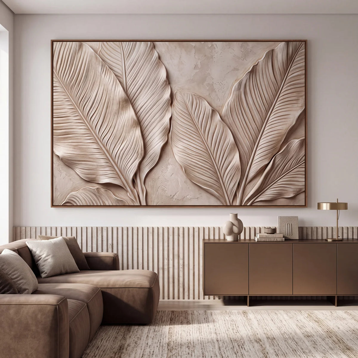 Quadro Decorativo Folhas de Bananeira Textura de Linho