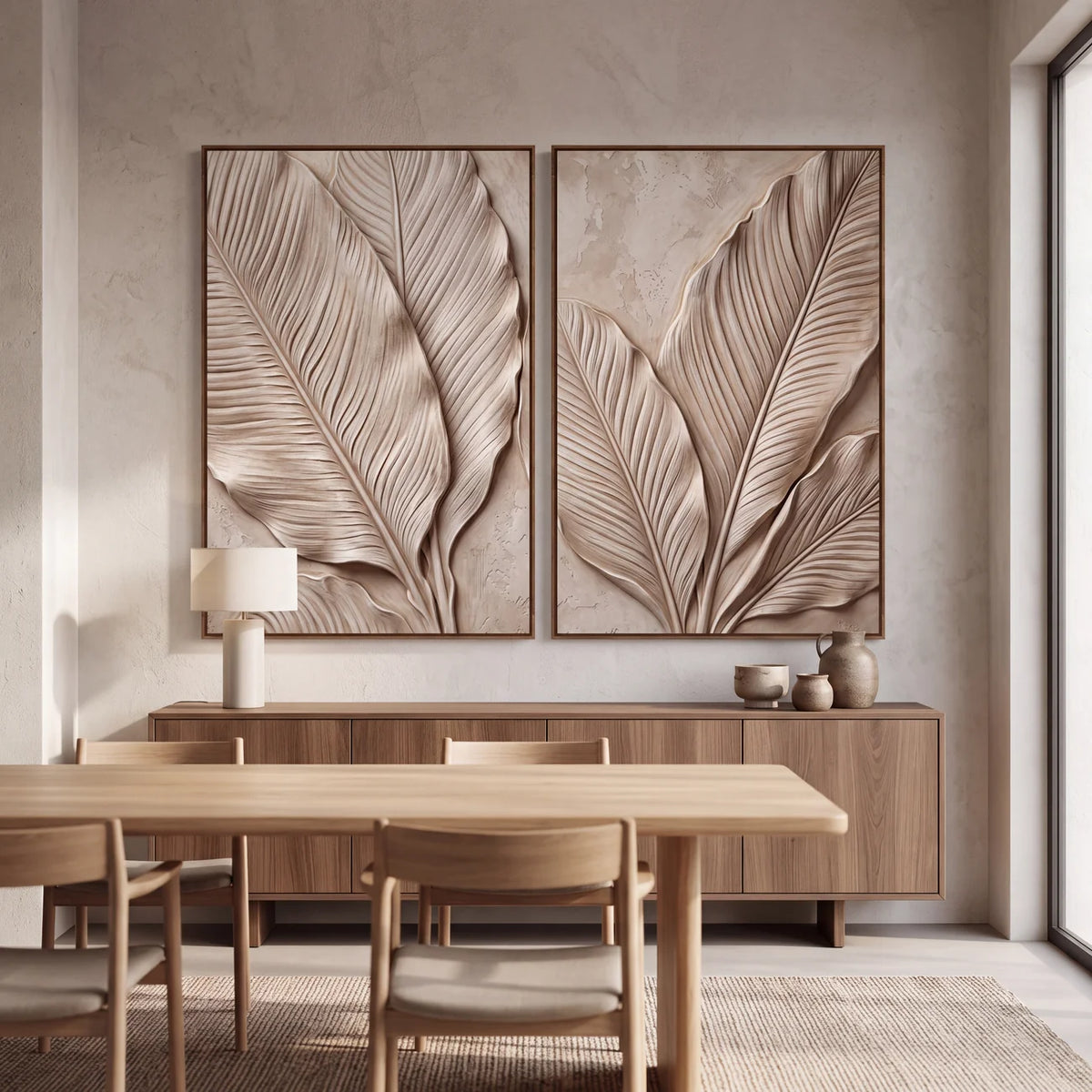 Quadro Decorativo Folhas de Bananeira Textura de Linho