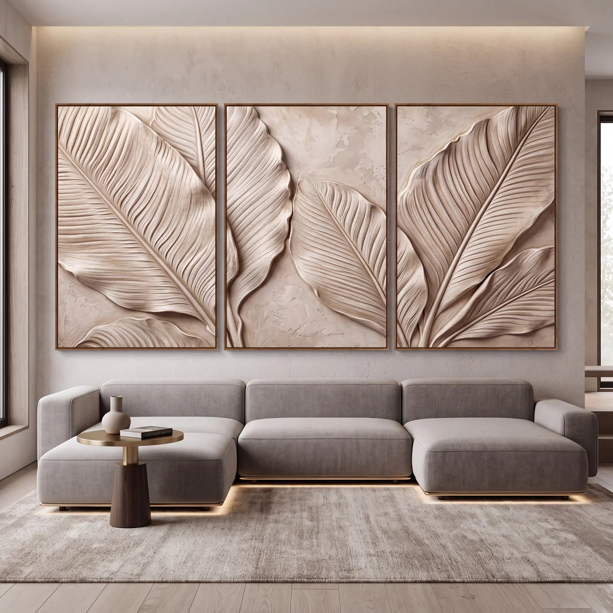 Quadro Decorativo Folhas de Bananeira Textura de Linho