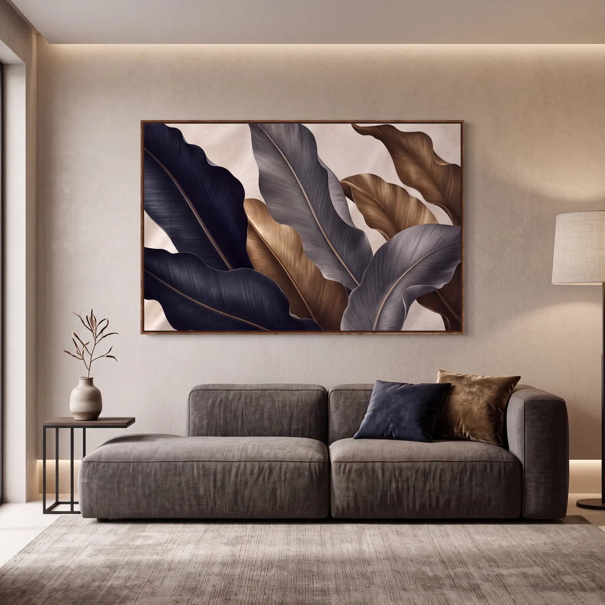 Quadro Decorativo Folhas de Bananeira Azul Noturno