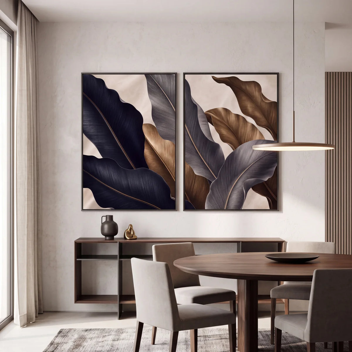 Quadro Decorativo Folhas de Bananeira Azul Noturno
