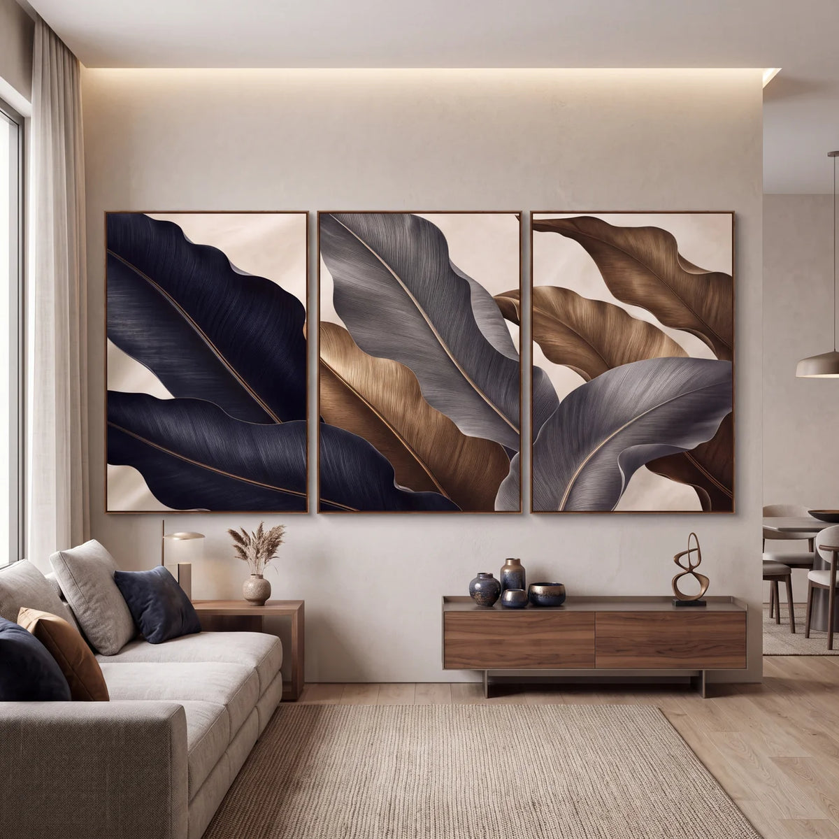 Quadro Decorativo Folhas de Bananeira Azul Noturno