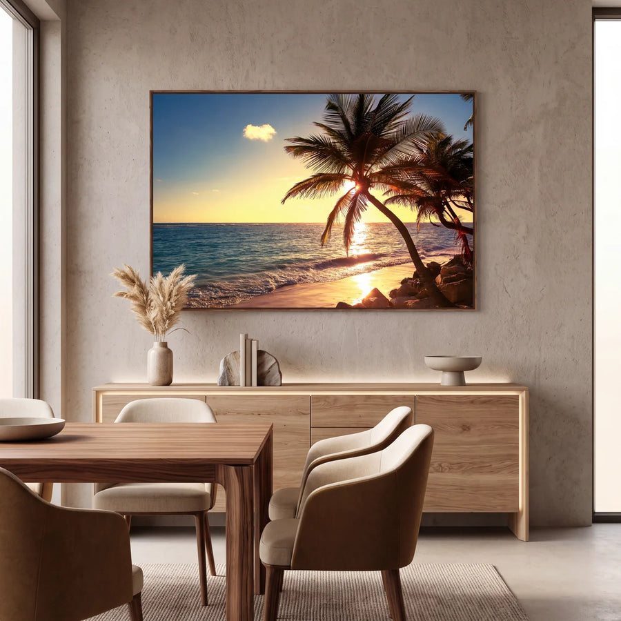 Quadro Decorativo Coqueiros ao Pôr do Sol