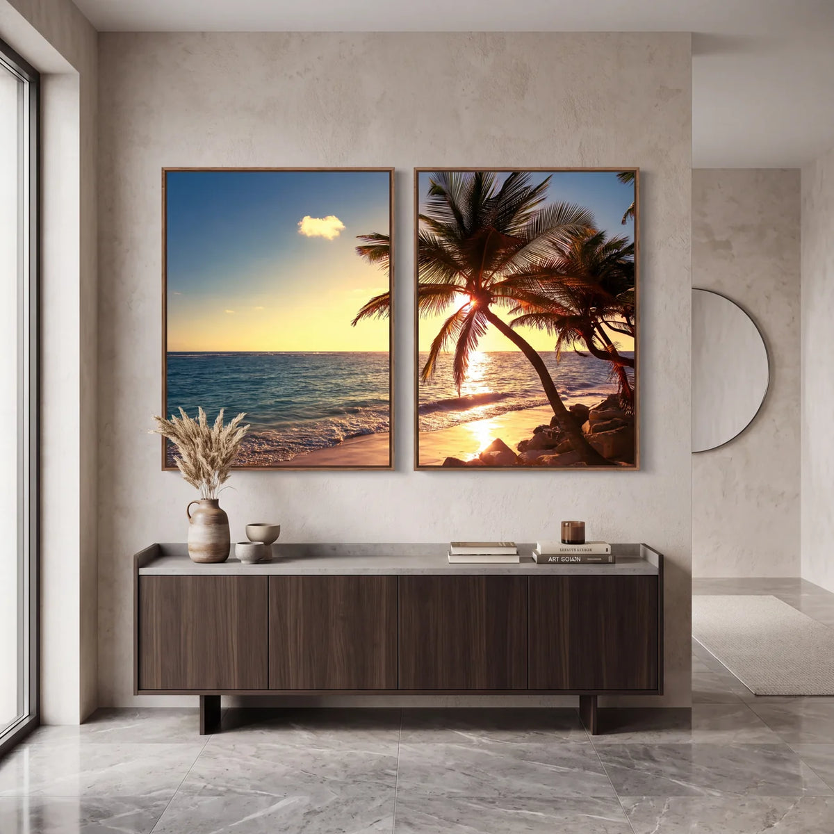Quadro Decorativo Coqueiros ao Pôr do Sol